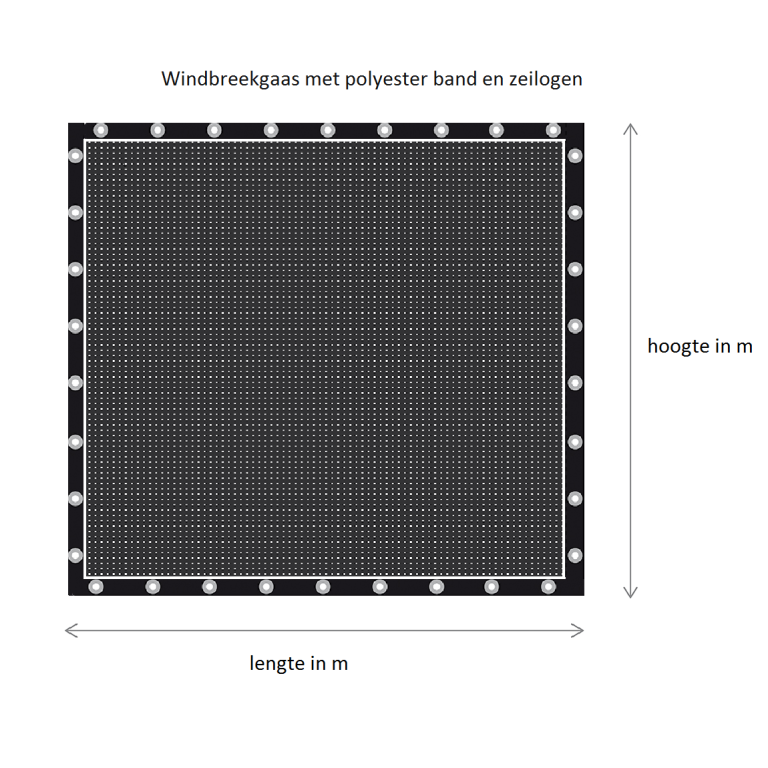 Windbreekgaas Pro Line donkergrijs met lichtgrijs polyester band en zeilogen